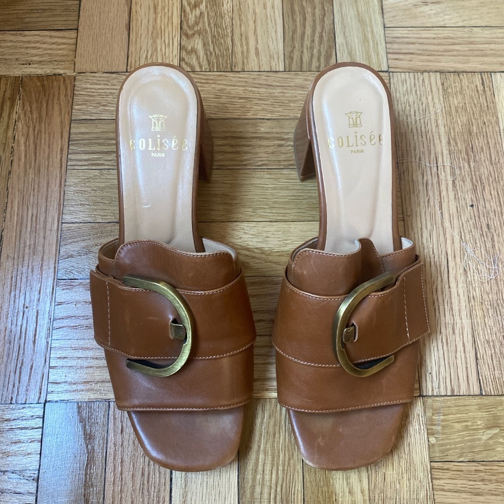 French genuine leather Slides with 2.5 inch heel